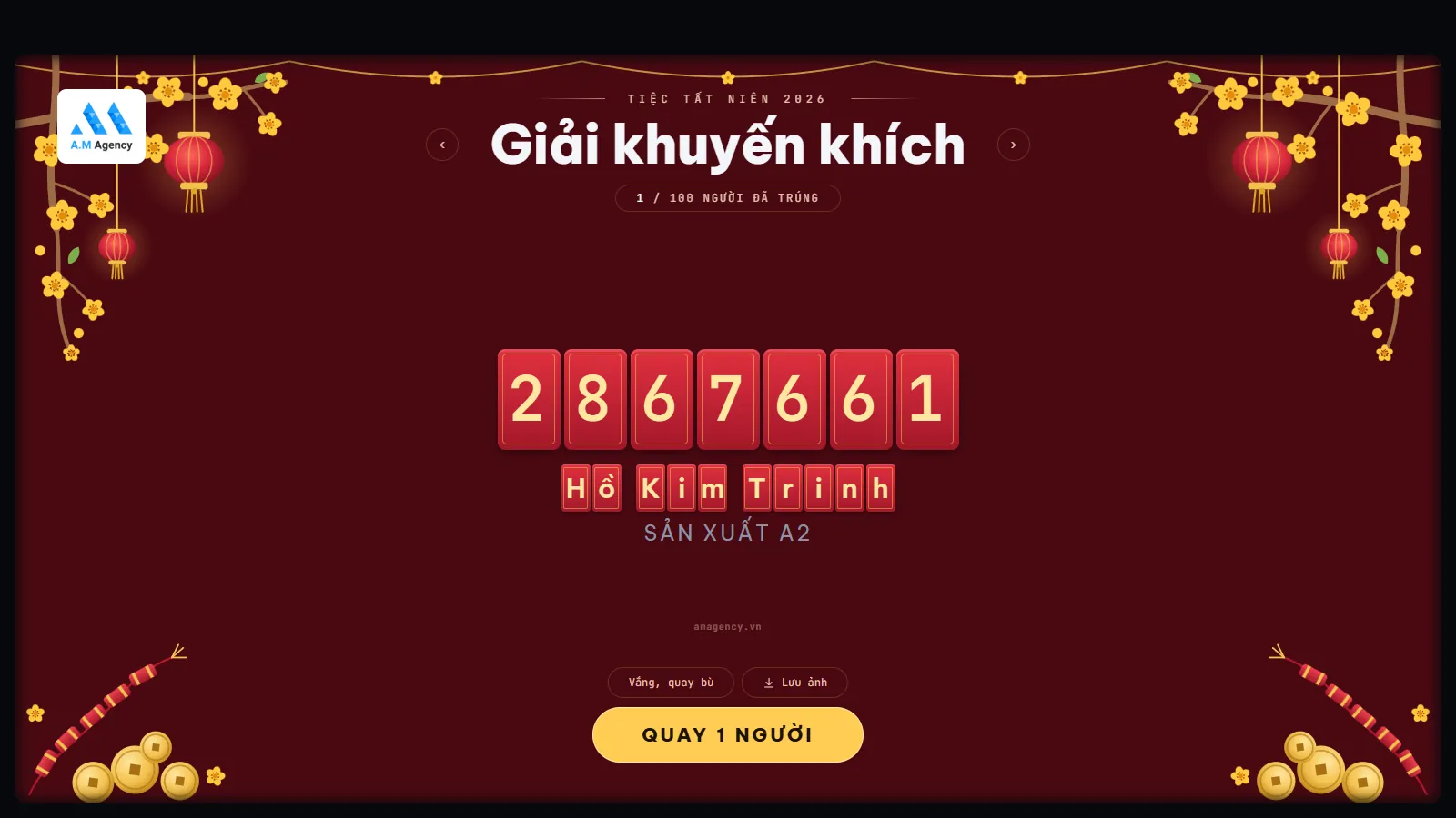 Bốc thăm lì xì online đầu năm cho công ty: tạo trên web, chiếu lên màn lớn