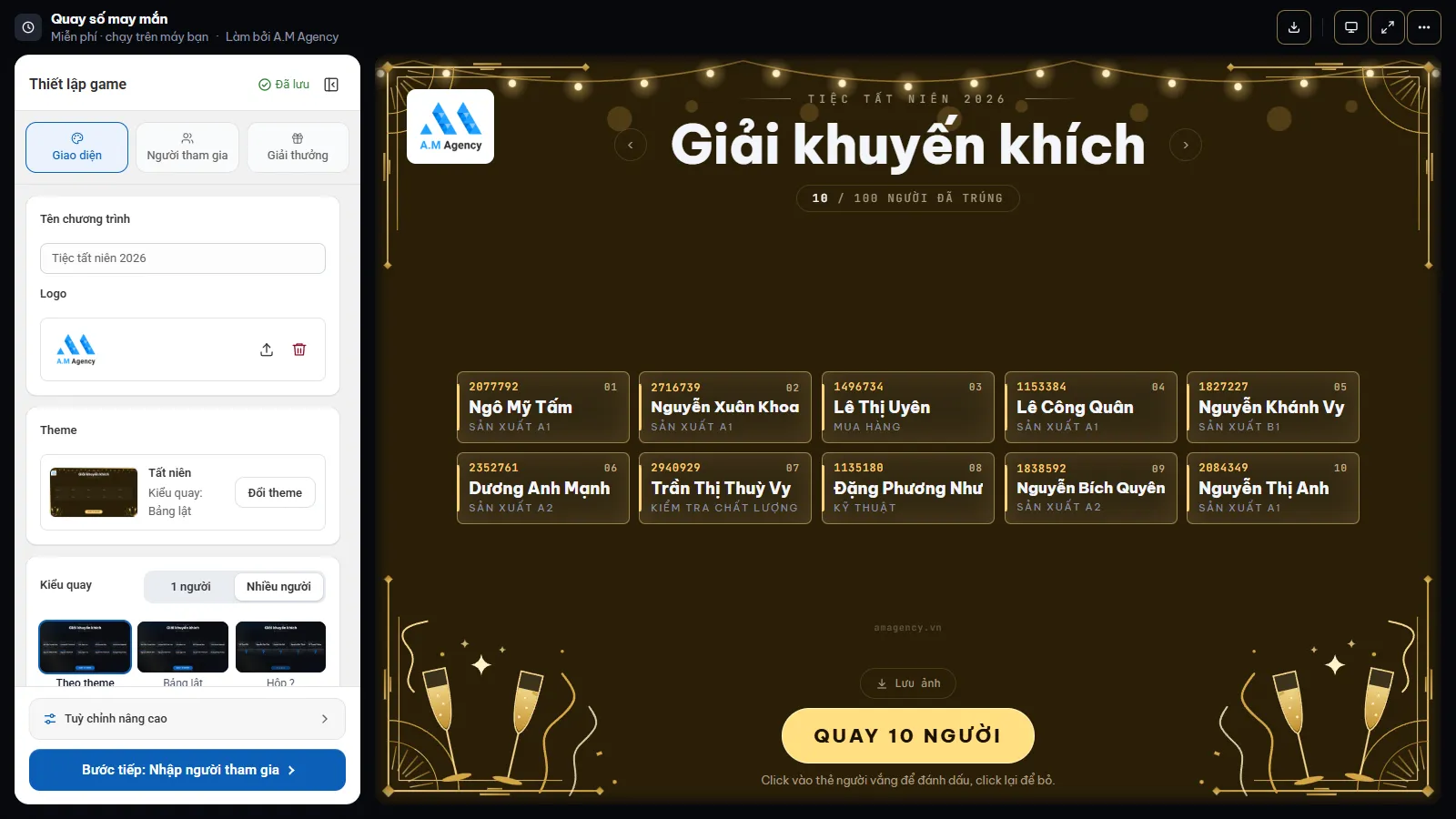 Phần mềm quay số may mắn miễn phí: quay theo tên, chạy được offline
