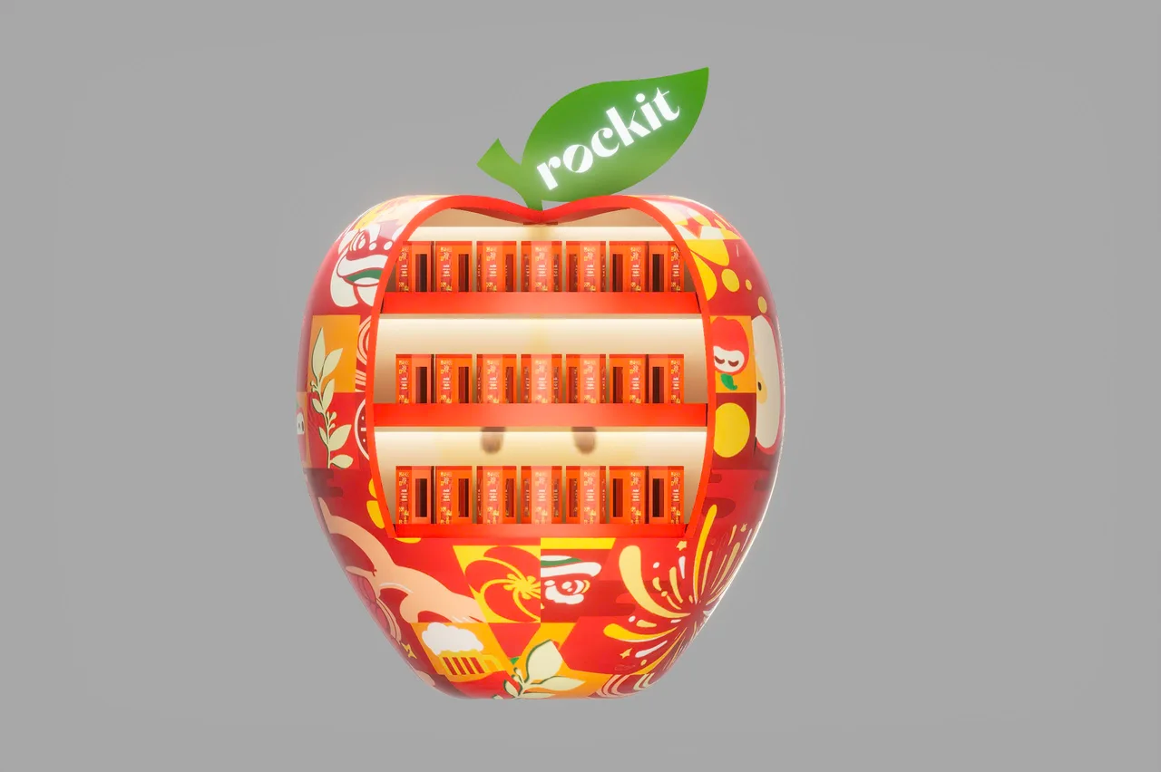 Display đảo hình quả táo trong bộ POSM đề xuất cho Rockit dịp Tết